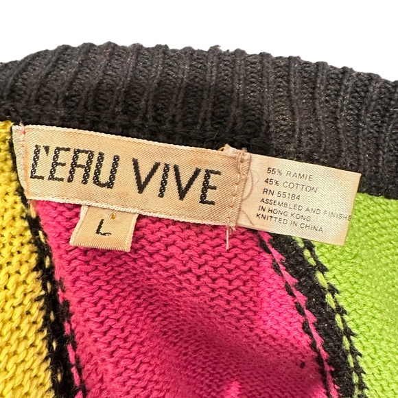 Vintage L’Eau Vive Diamond Pattern Sweater L - Picture 4 of 7